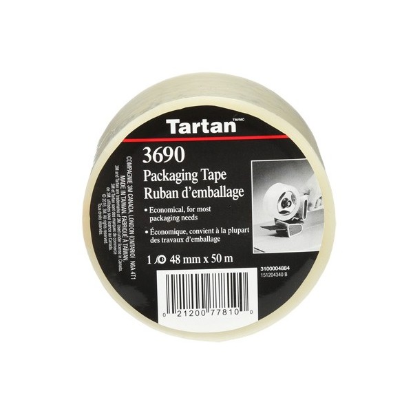 3M Tartan™ Box Sealing Tape, Hot Melt Adhesive, 1.6 mils, 48 mm (2") x 50 m (164')