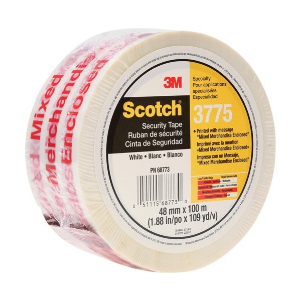 3M Scotch 3775 Box Sealing Tape with Message, Hot Melt Adhesive, 2 mils, 48 mm (1-22/25") x 100 m (328')