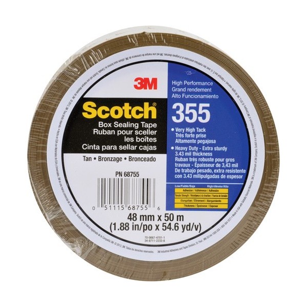 3M Scotch Box Sealing Tape, Hot Melt Adhesive, 3.15 mils, 48 mm (2") x 50 m (164')