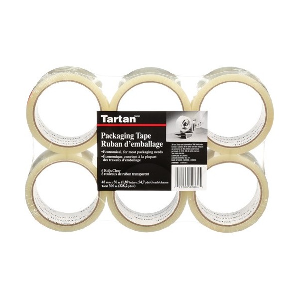 3M Tartan™ Box Sealing Tape Clear, Acrylic Adhesive, 1.8 mils, 48 mm (2") x 50 m (164')